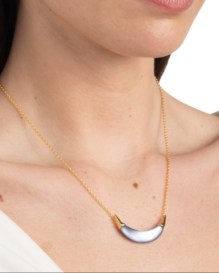 Gold Capped Crescent Lucite Necklace- Steel Blue - Photo 2