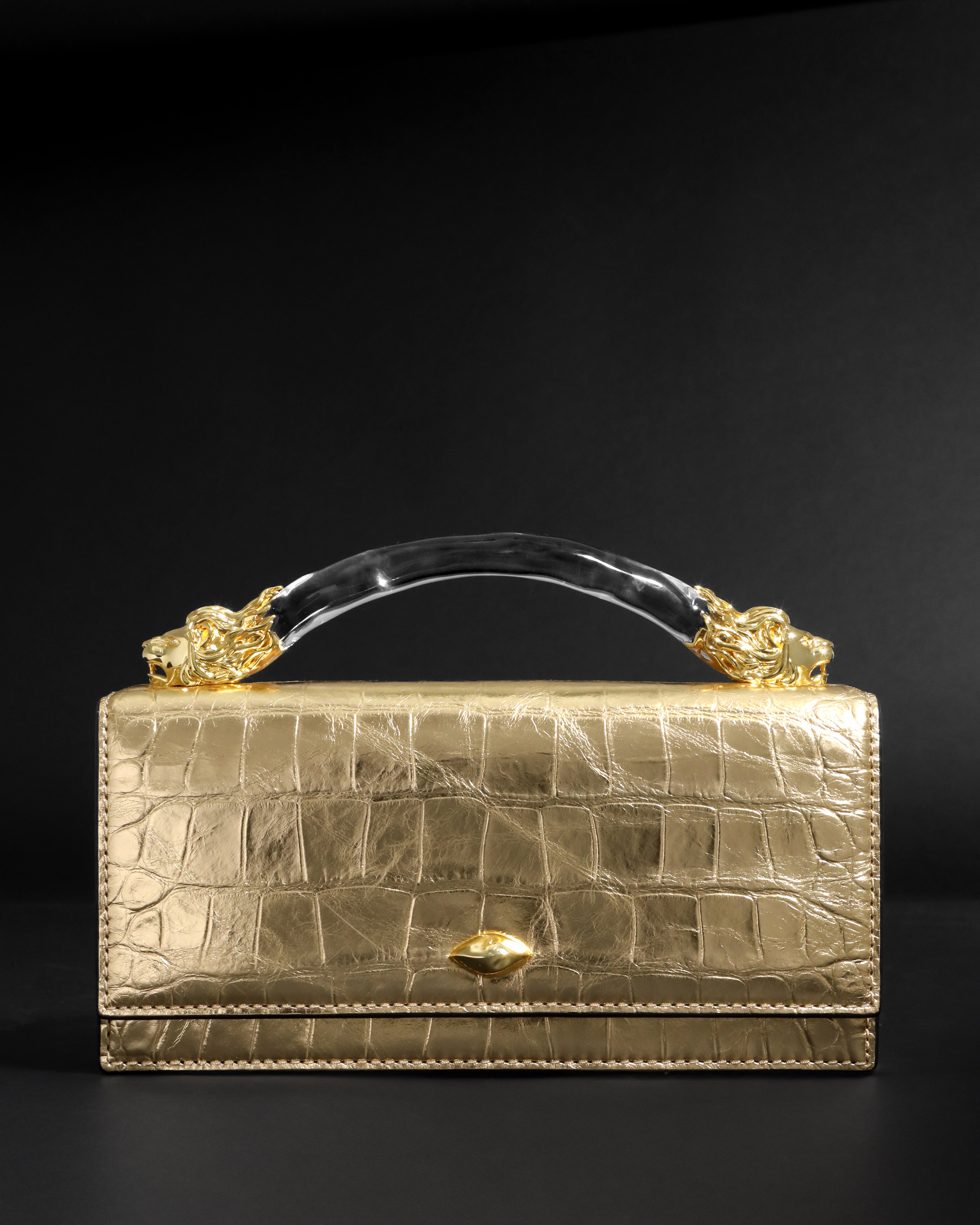 Gold Lioness Handle Clutch | Statement Clutch Purse