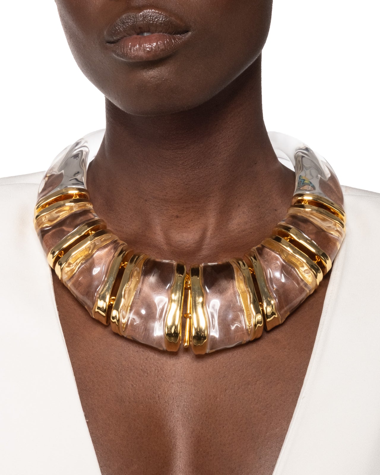 Liquid Lucite Gold Segment Bib Necklace - Photo 2