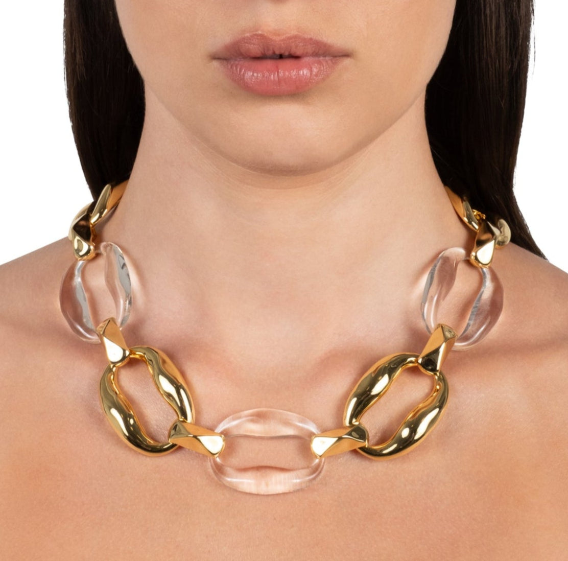 Liquid Lucite Gold Link Necklace- Clear - Photo 2