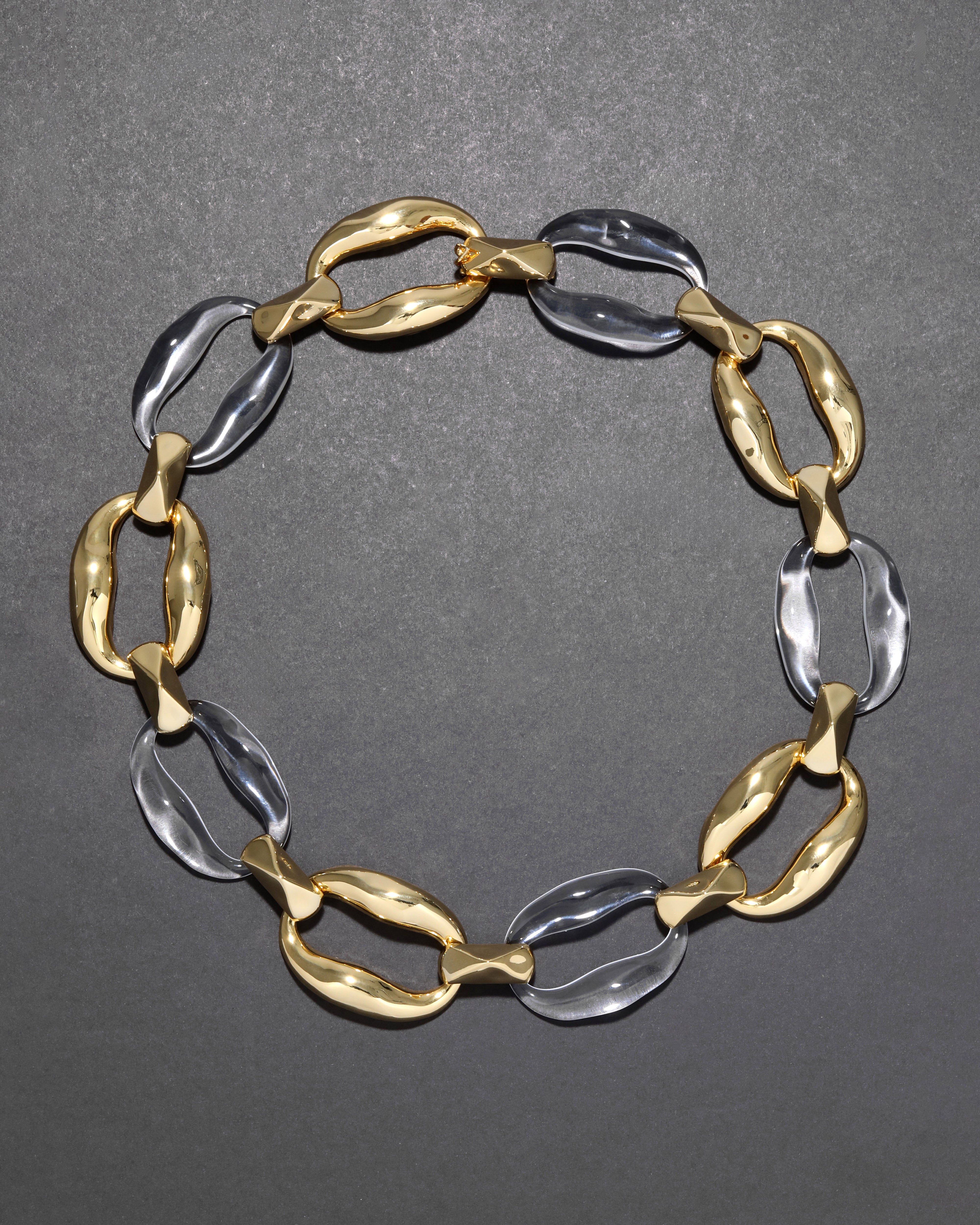 Liquid Lucite Gold Link Necklace- Clear