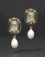 Liquid Lucite Jeweled Freshwater Pearl Drop Earring- Clear - Photo 1
