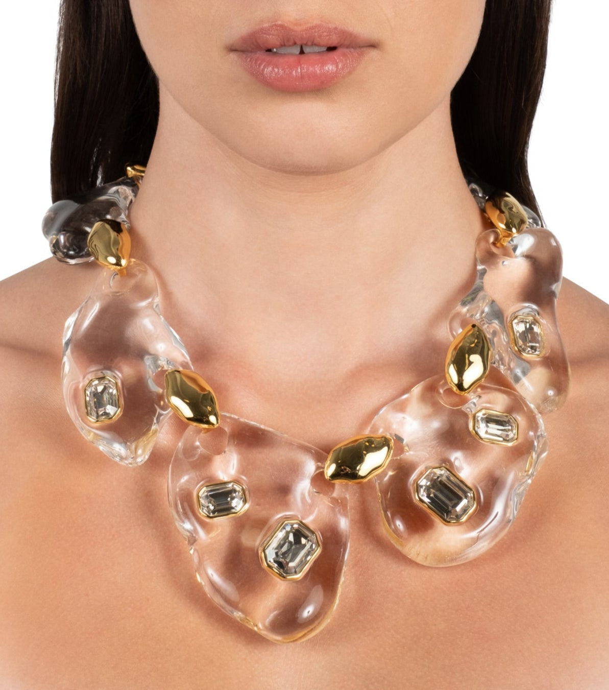 Liquid Lucite Crystal Pebble Necklace- Clear - Photo 2