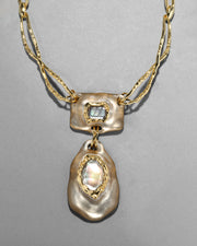 Lucite Brutalist Black Mother of Pearl Doublet Necklace- Warm Grey - Photo 1