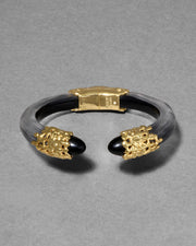 Lucite Brutalist Black Obsidian Hinge Bracelet- Black - Photo 1