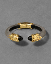 Lucite Brutalist Black Obsidian Hinge Bracelet- Warm Grey - Photo 1