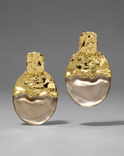 Lucite Brutalist Gilded Disc Clip Earring- Warm Grey - Photo 1