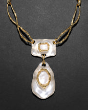 Lucite Brutalist White Mother of Pearl Doublet Necklace- Silver - Photo 1