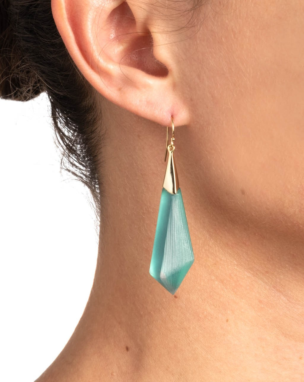 Lucite Faceted Wire Earring- Dark Teal - Photo 2
