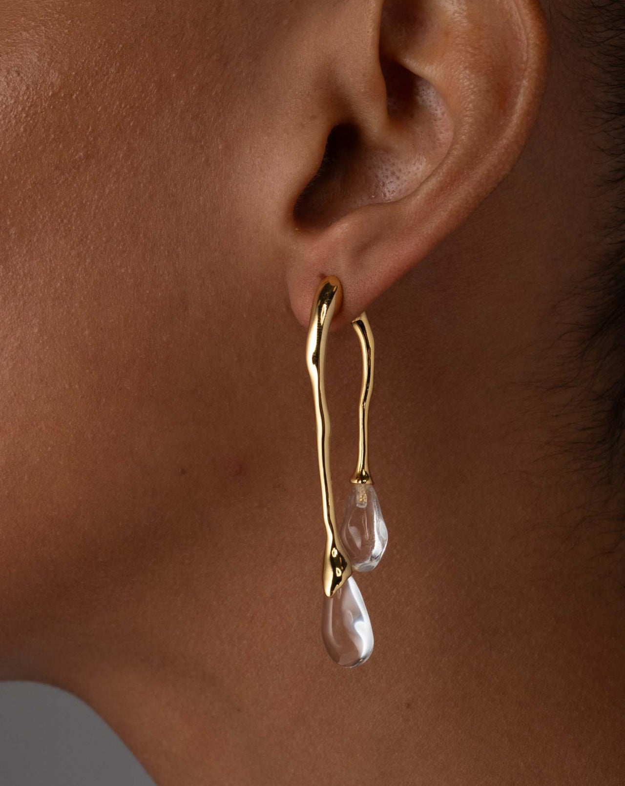 Lucite Front Back Double Drop Earring- Gold - Photo 2