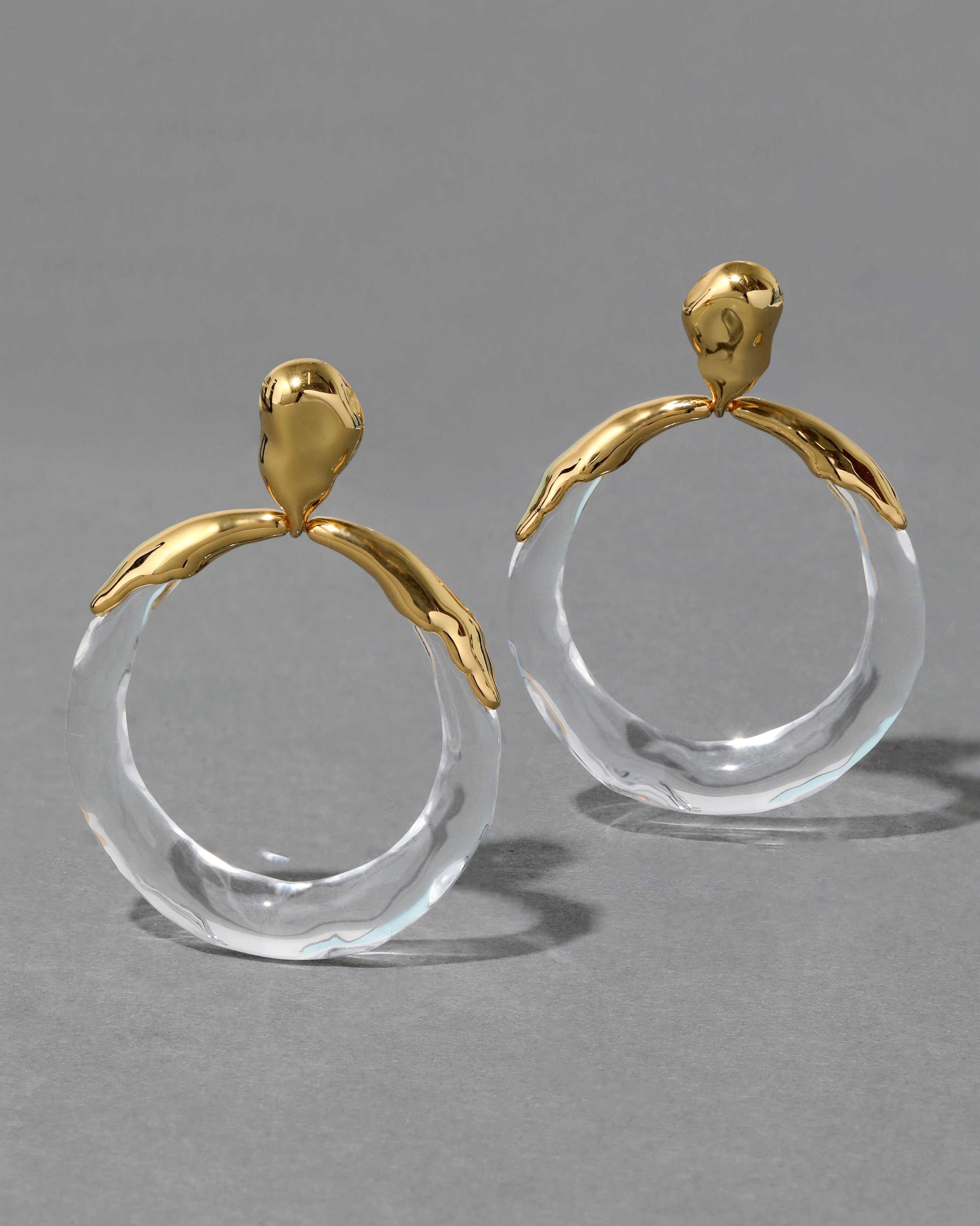 Alexis Bittar Molten Lucite Hoop Drop Earrings - Gold/Clear