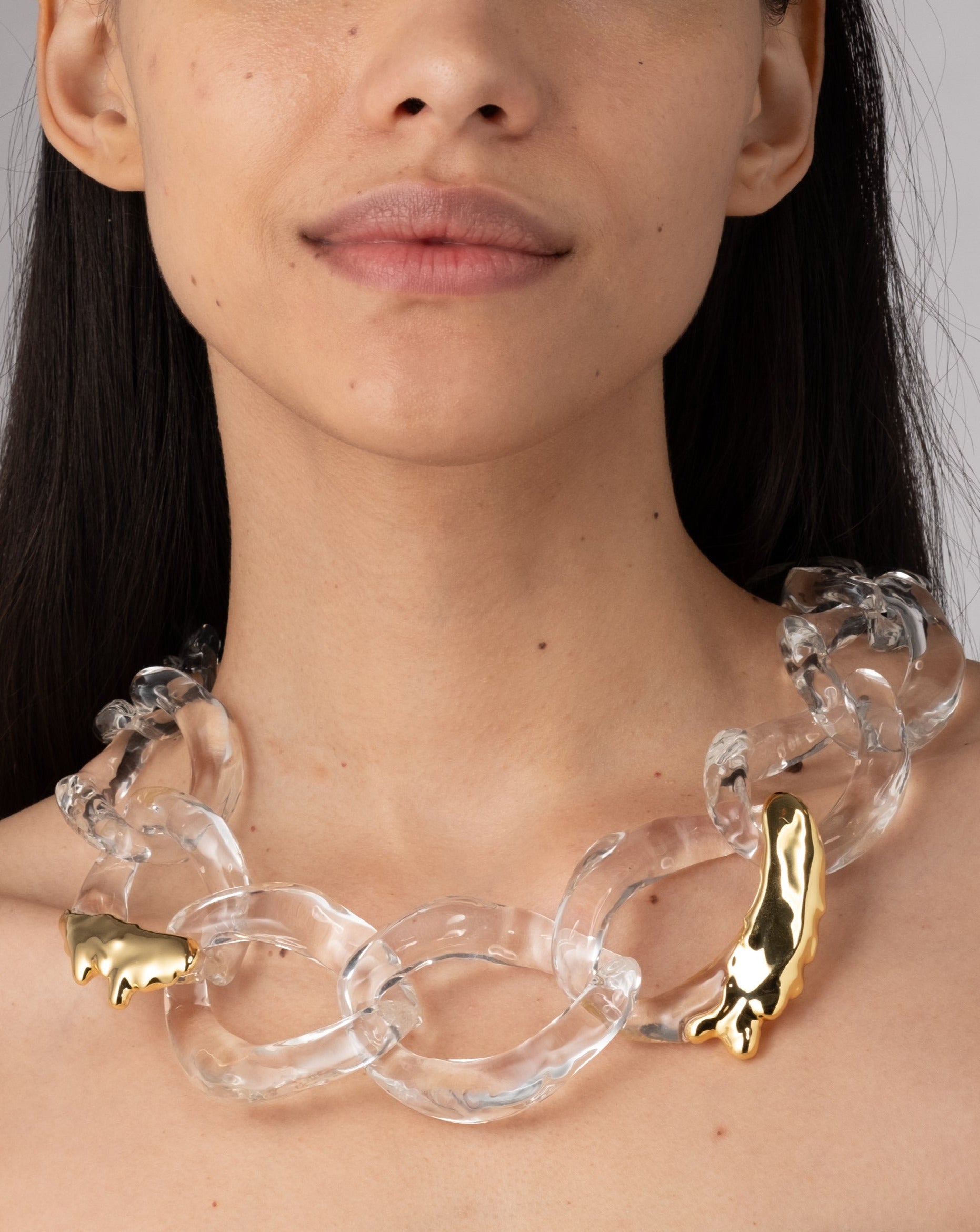 Alexis Bittar Lucite Molten x Large Link Necklace in Clear | Statement Jewelry from Alexis Bittar