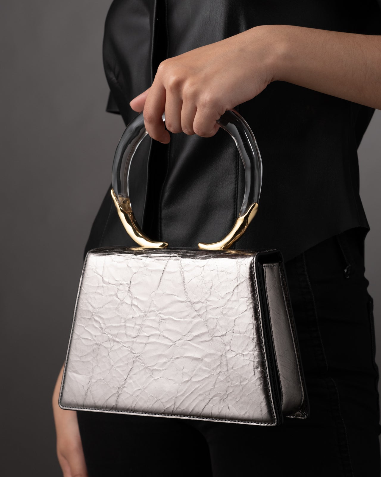 Lucite Quad Handbag- Pewter - Photo 2