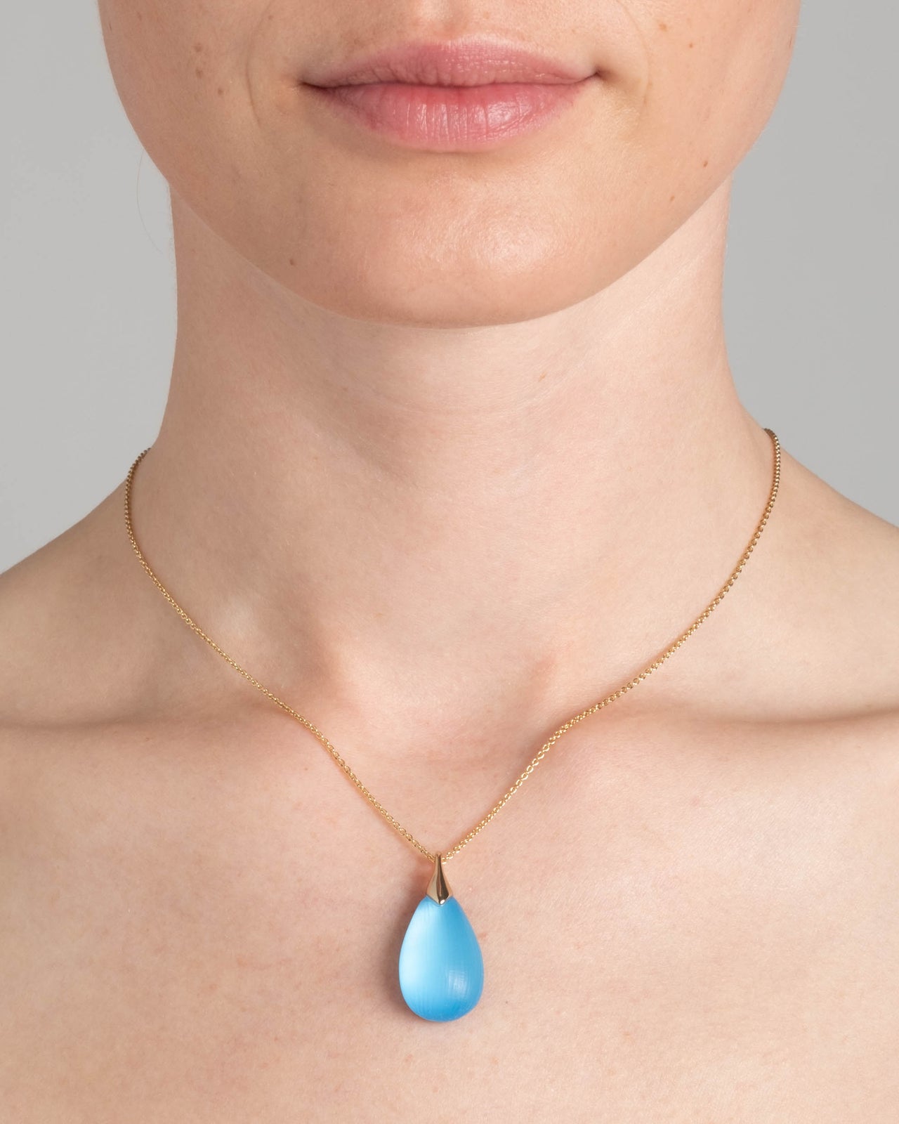 Lucite Teardrop Pendant Necklace- Neon Blue - Photo 2