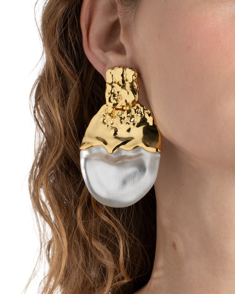 Lucite Brutalist Gilded Disc Clip Earring- Silver - Photo 2
