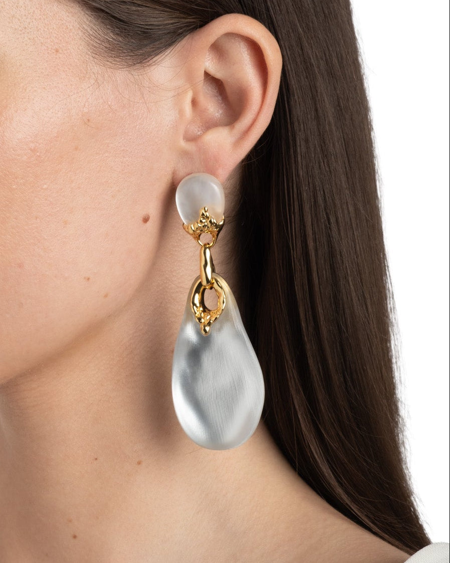 Lucite Brutalist Large Drop Post Earring- Silver - Photo 2