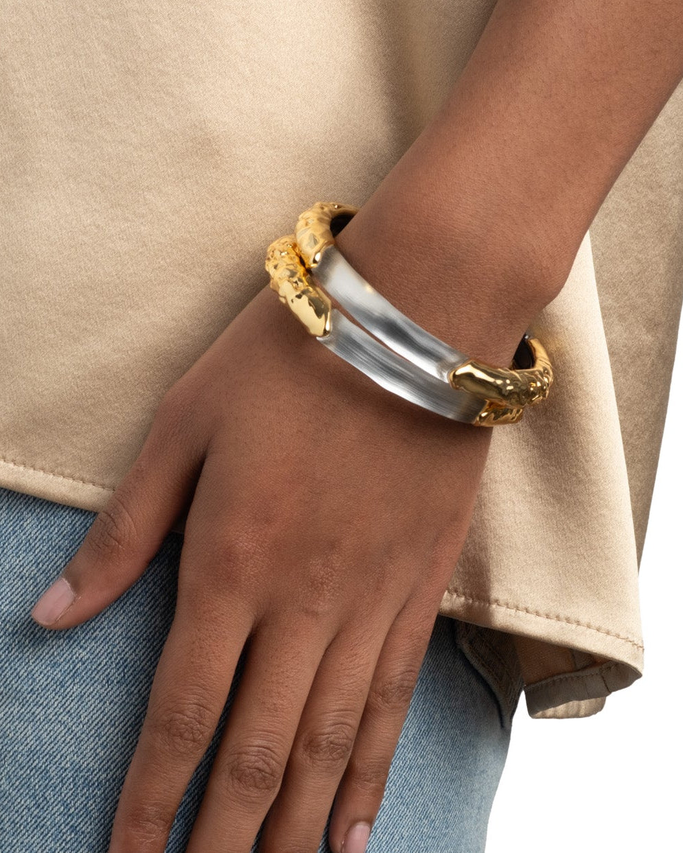 Lucite Brutalist Skinny Bangle- Silver - Photo 2
