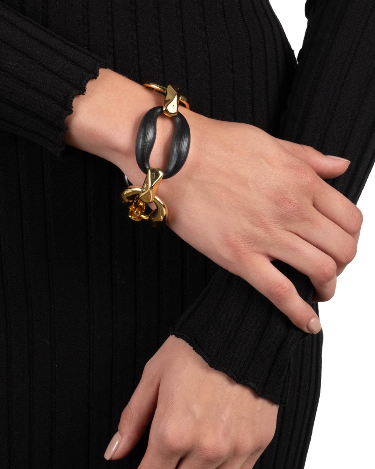 Lucite Gold Link Bracelet- Black - Photo 2