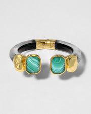 Lucite Green Agate Capped Hinge Bracelet- Black - Photo 1