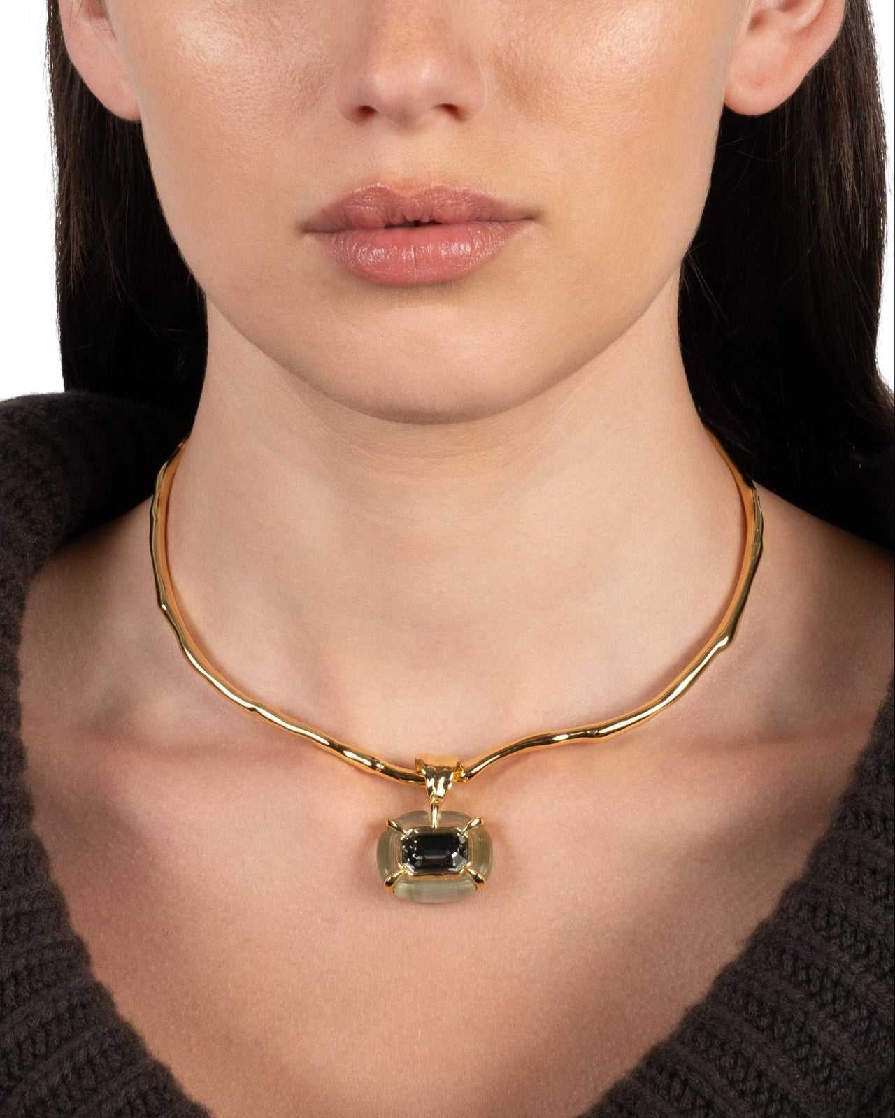 Lucite Jeweled Crystal Collar Necklace- Sage - Photo 2