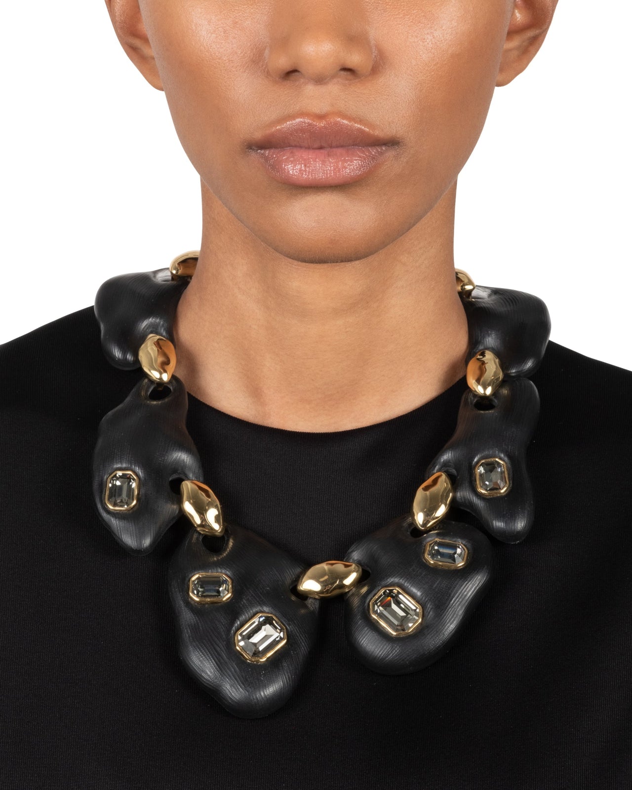 Lucite Jeweled Pebble Necklace- Black - Photo 2