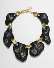 Lucite Jeweled Pebble Necklace- Black - Photo 1