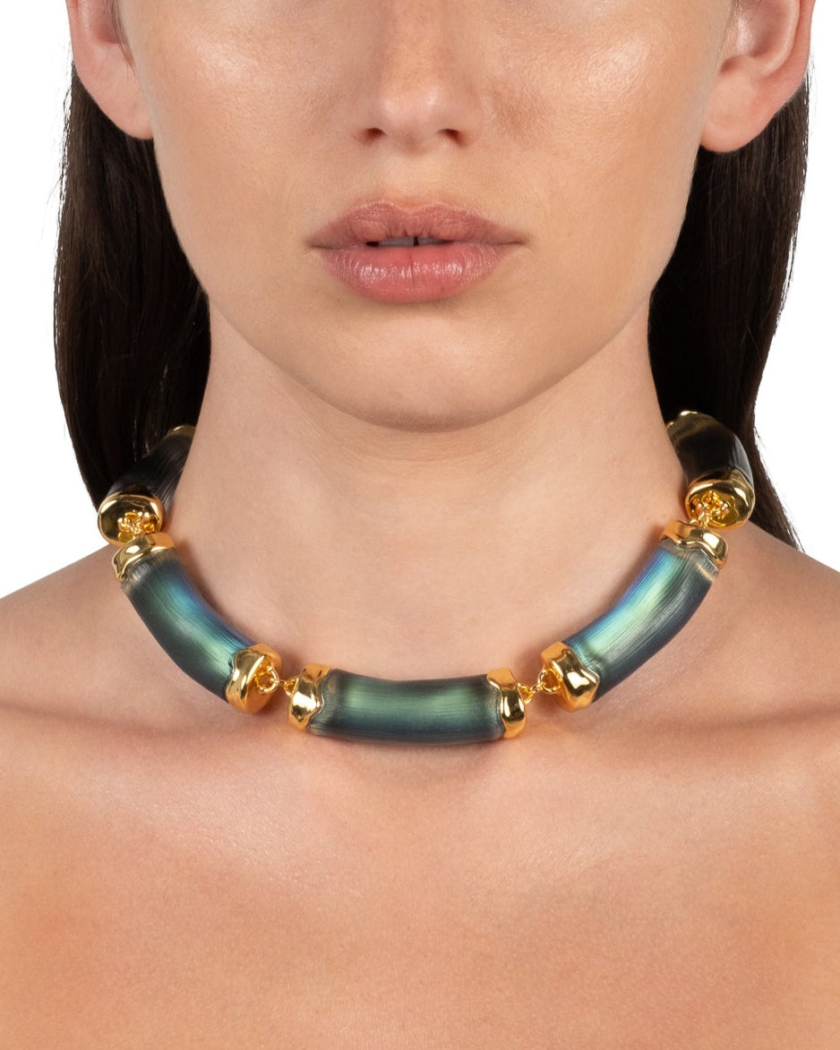 Lucite Pillow Link Necklace- Black Beetle - Photo 2