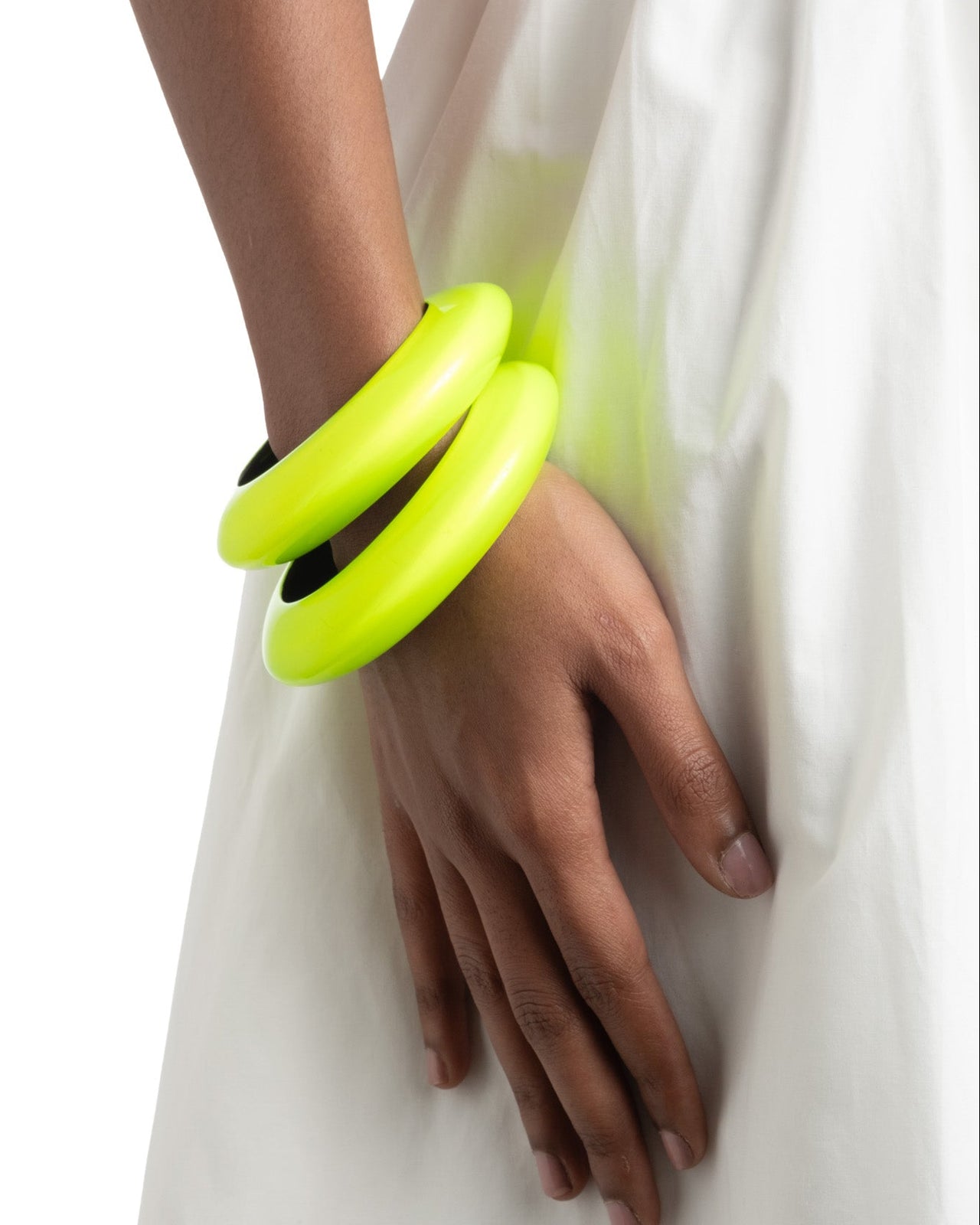 Lucite Saucer Bangle Bracelet- Fluorescent Yellow - Photo 2