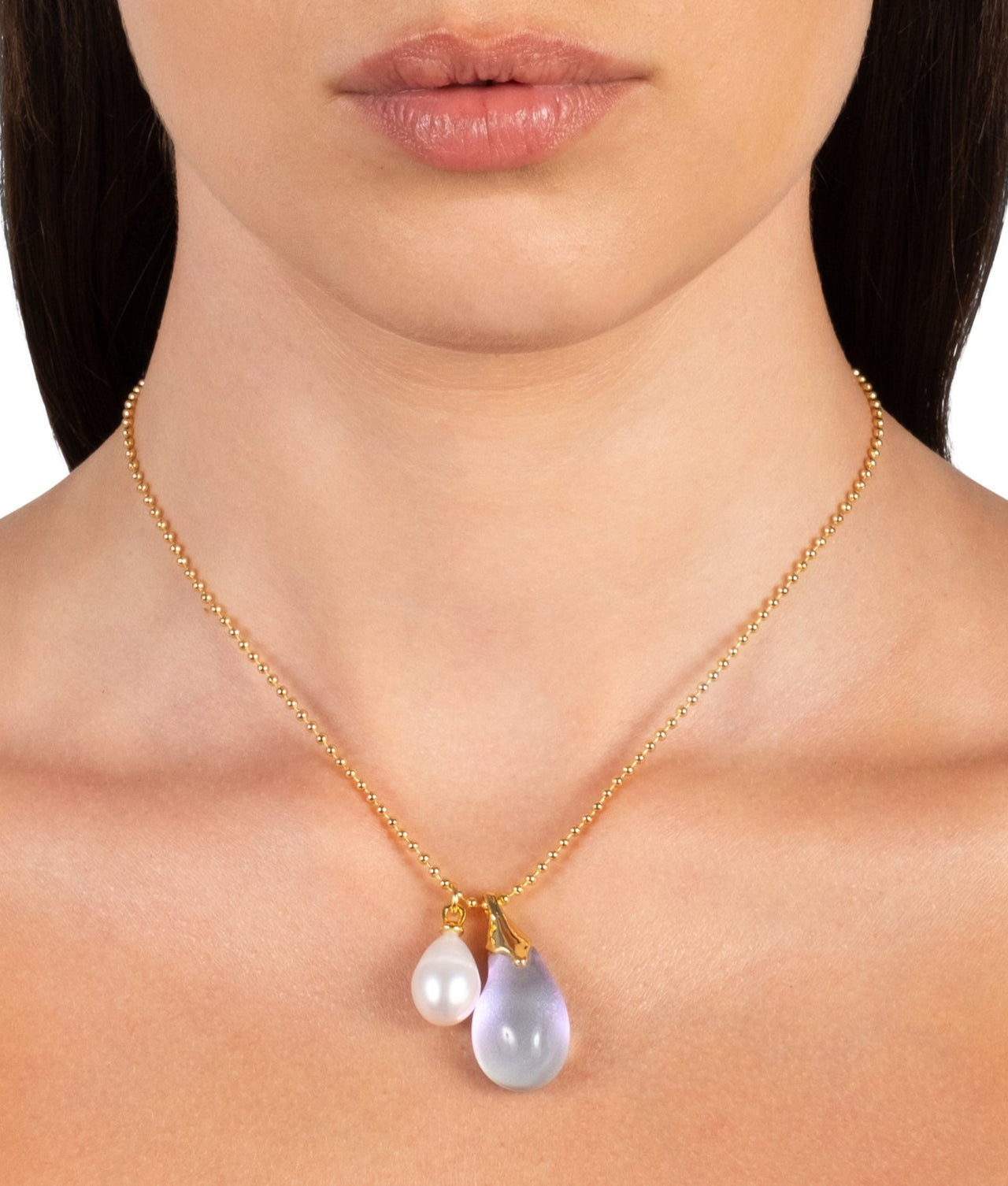Lucite Teardrop Freshwater Pearl Pendant Necklace- Aurora - Photo 2