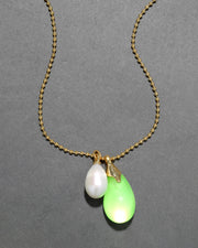 Lucite Teardrop Freshwater Pearl Pendant Necklace- Neon Green - Photo 1