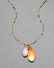 Lucite Teardrop Freshwater Pearl Pendant Necklace- Neon Orange - Photo 1