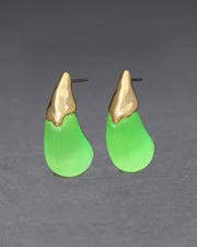 Lucite Arched Small Post Earring- Neon Green - Photo 1