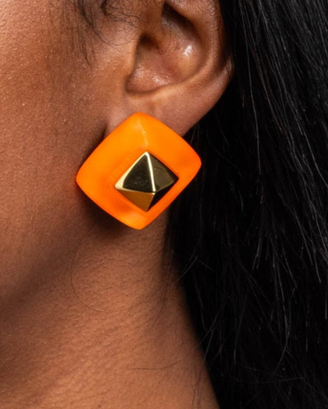 Lucite Armor Post Earring- Neon Orange - Photo 2