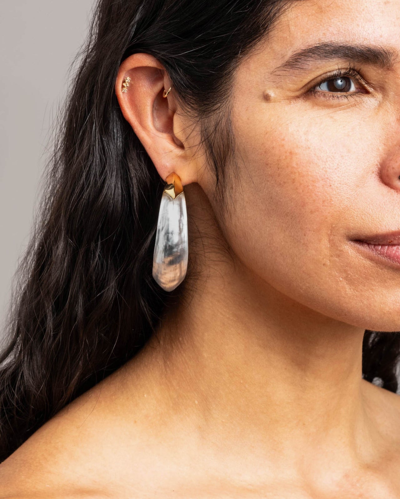 Lucite Edged Hoop Earring- Silver - Photo 2