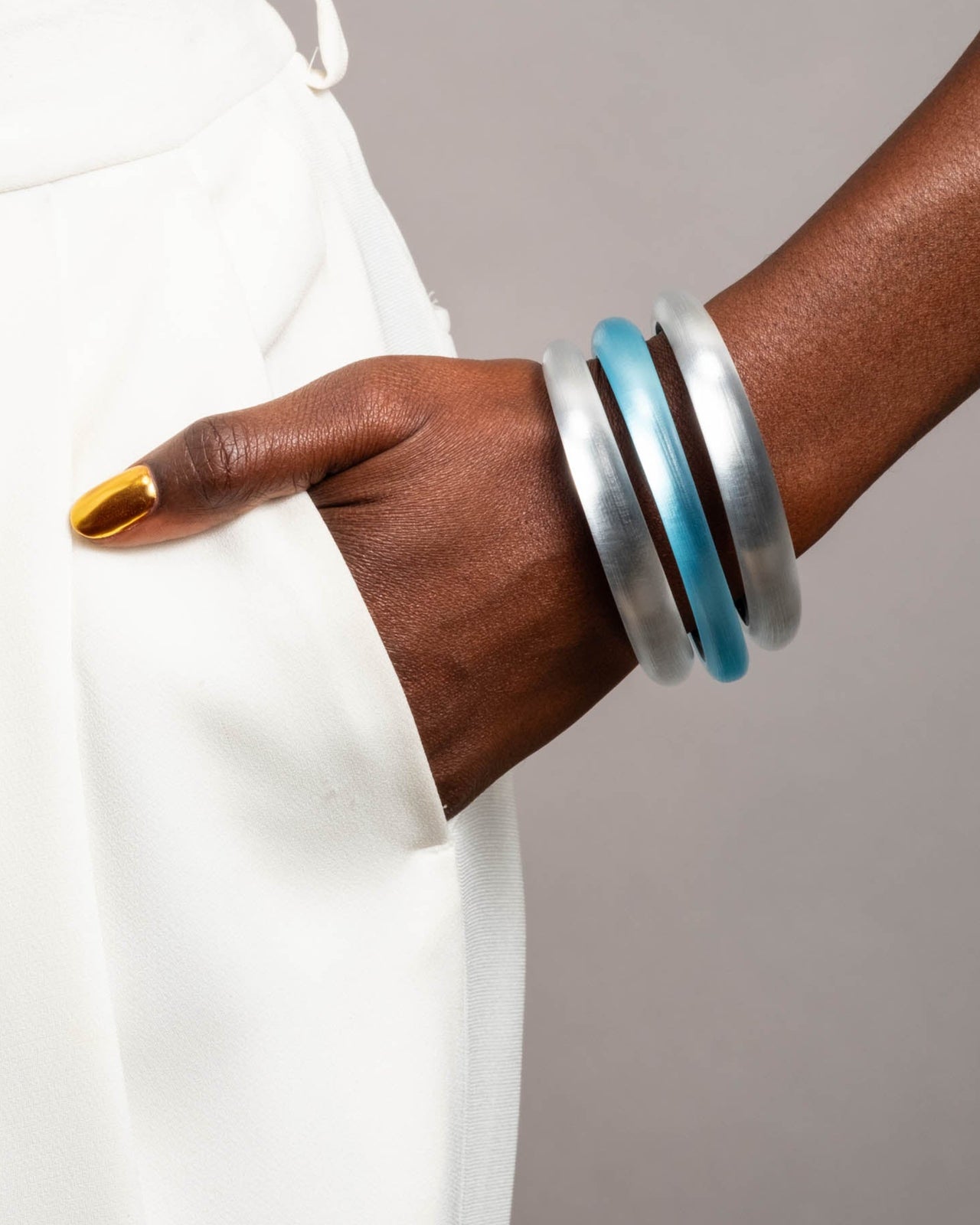 Lucite Skinny Bangle Bracelet- Silver - Photo 2