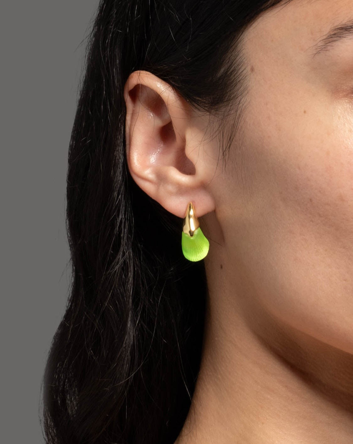 Lucite Arched Small Post Earring- Neon Green - Photo 2