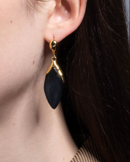 Lucite Petal Leverback Earring- Black - Photo 2