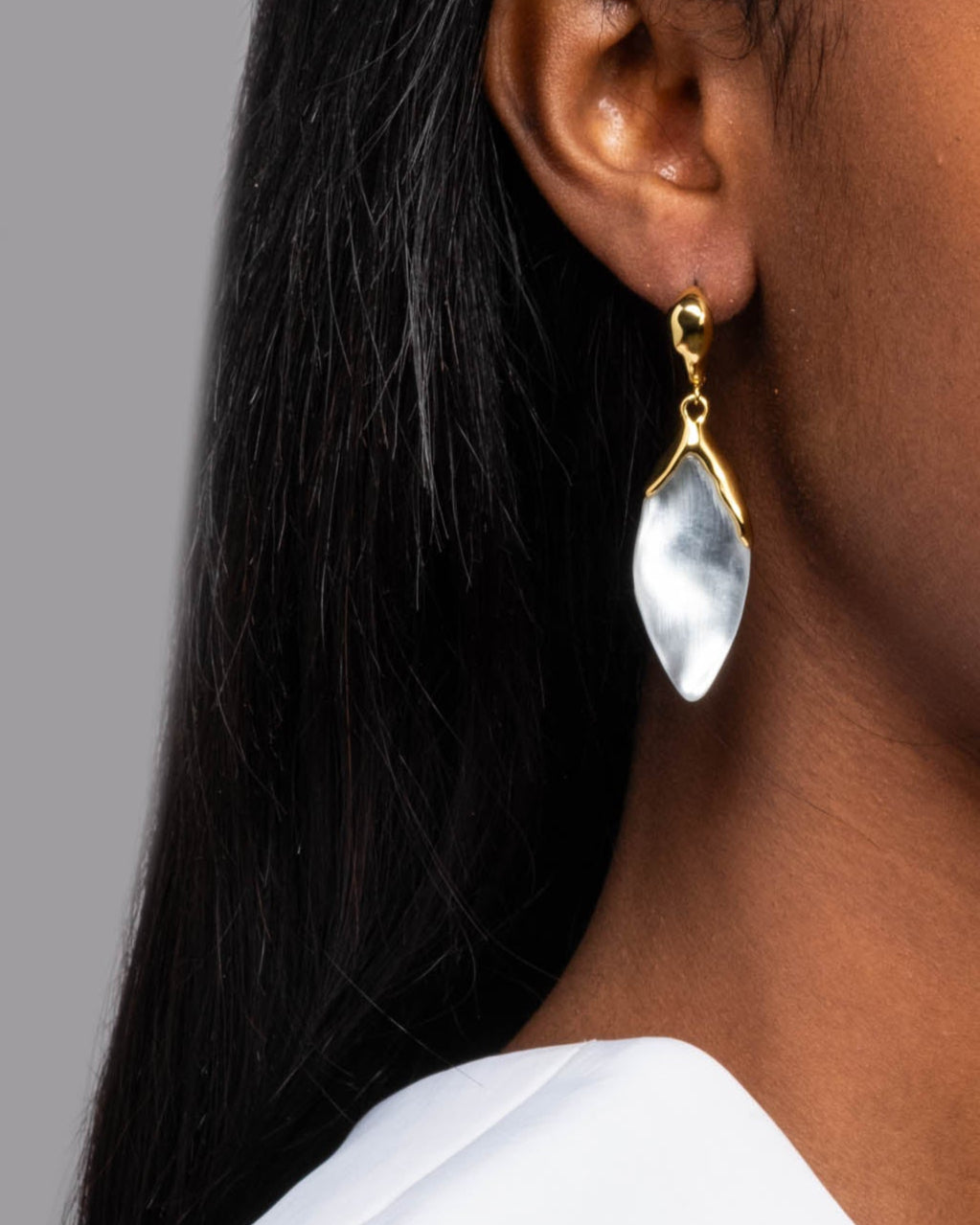 Lucite Petal Leverback Earring- Silver - Photo 2
