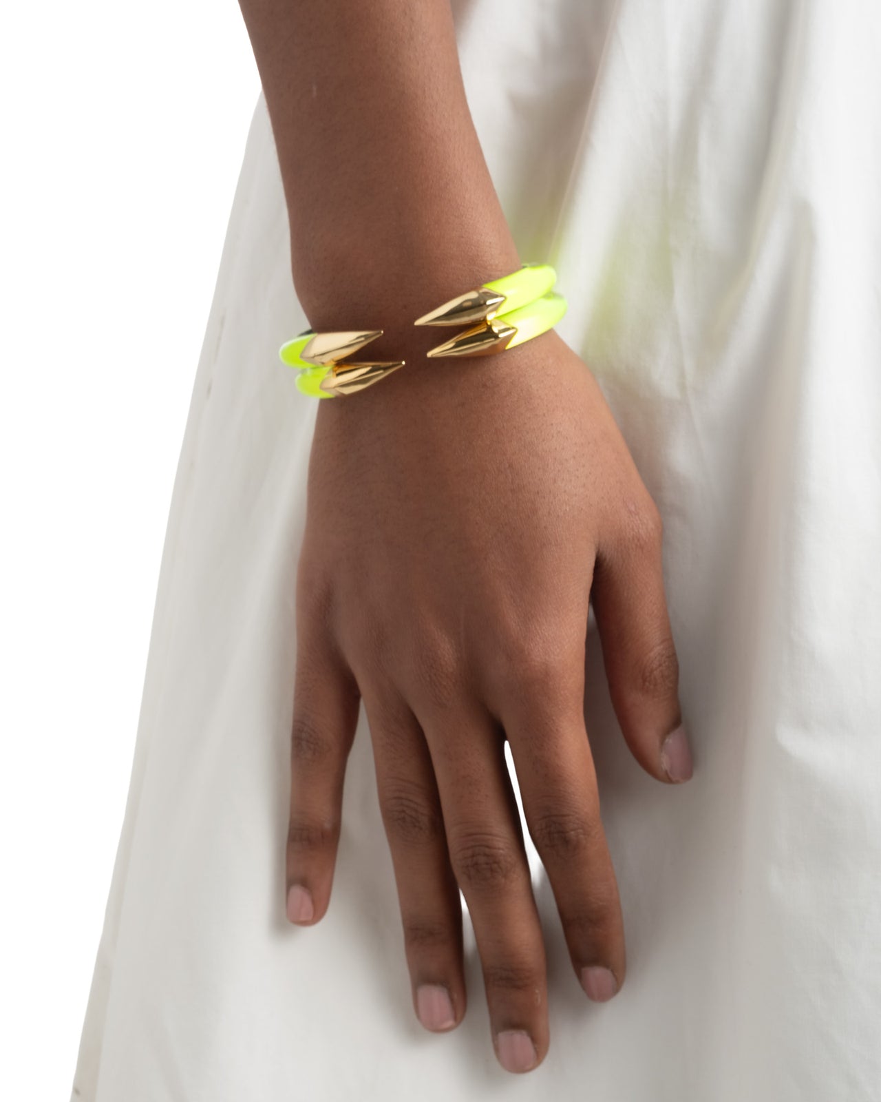 Mirrored Pyramid Brake Hinge Bracelet- Fluorescent Yellow - Photo 2