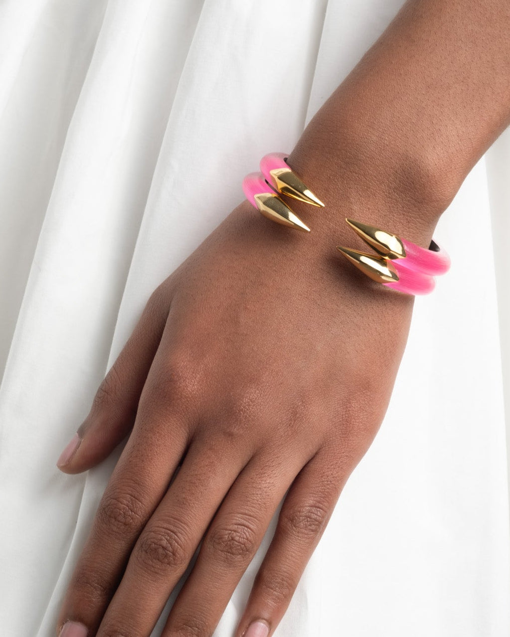 Mirrored Pyramid Lucite Brake Hinge Bracelet - Neon Pink - Photo 2