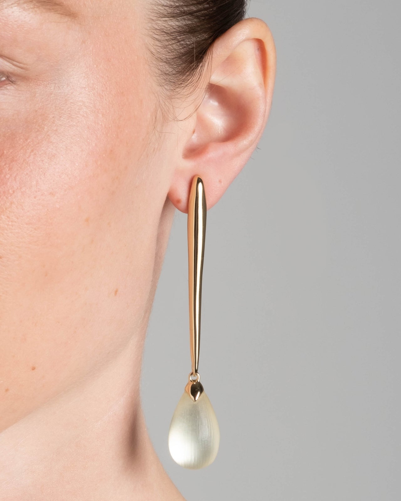 Molten Gold Elongated Lucite Drop Earring- Cream - Photo 2