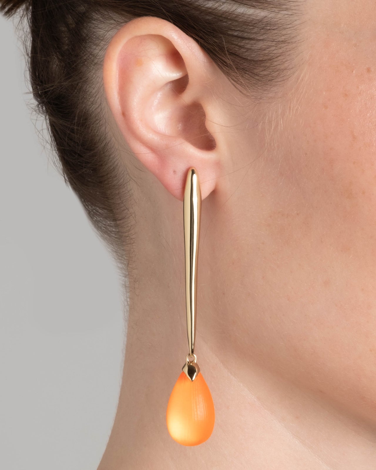 Molten Gold Elongated Lucite Drop Earring- Neon Orange - Photo 2