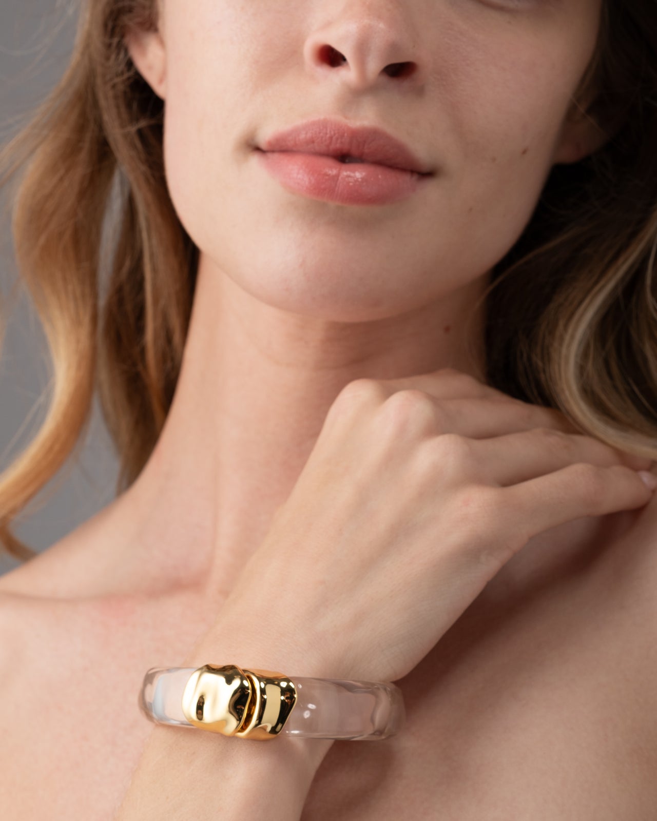 Molten Gold Lucite Hinge Bracelet- Clear - Photo 2