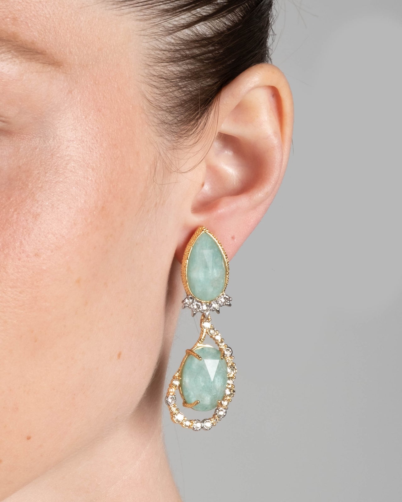 Muse D'Or Pave Vine Amazonite Drop Clip Earring - Photo 2