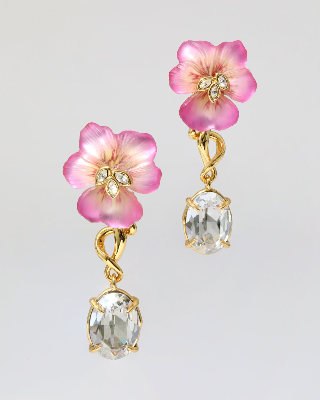 Pansy Lucite Crystal Drop Post Earring- Morning Pansy - Photo 2
