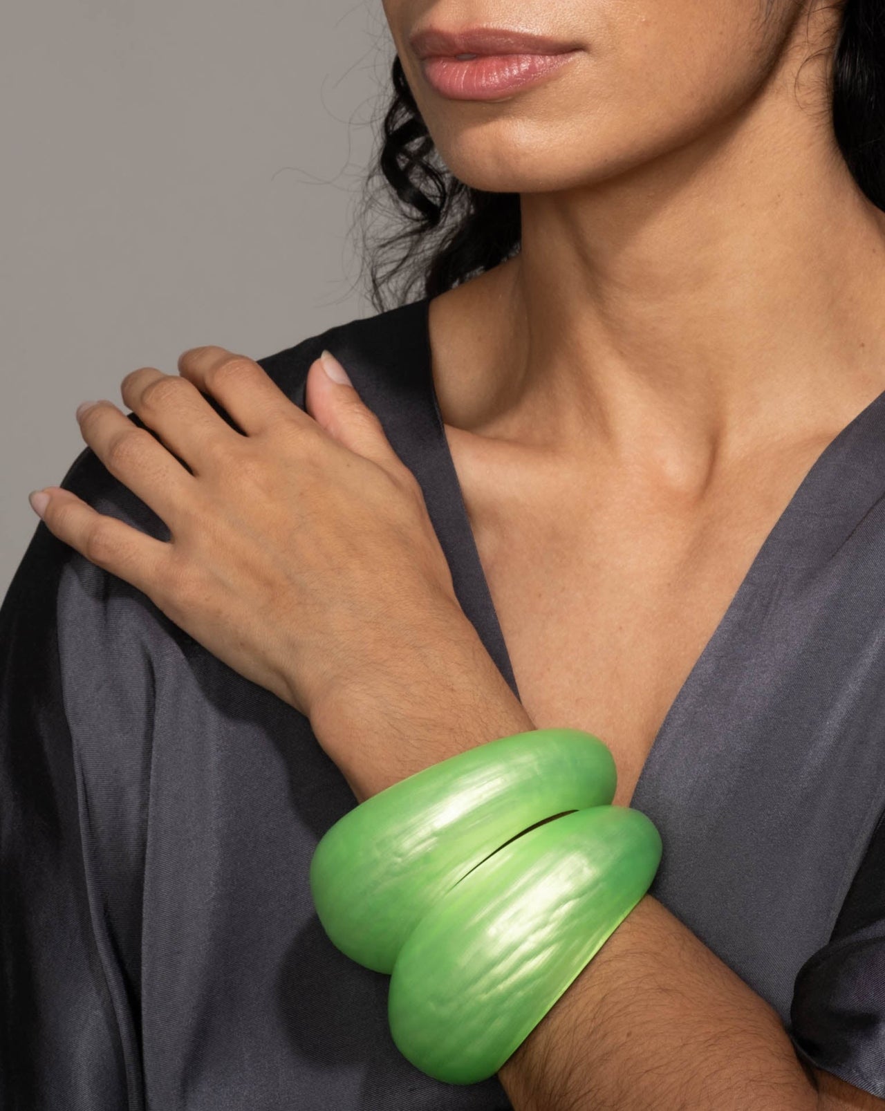 Puffy Lucite Tapered Bangle Bracelet- Neon Green - Photo 2
