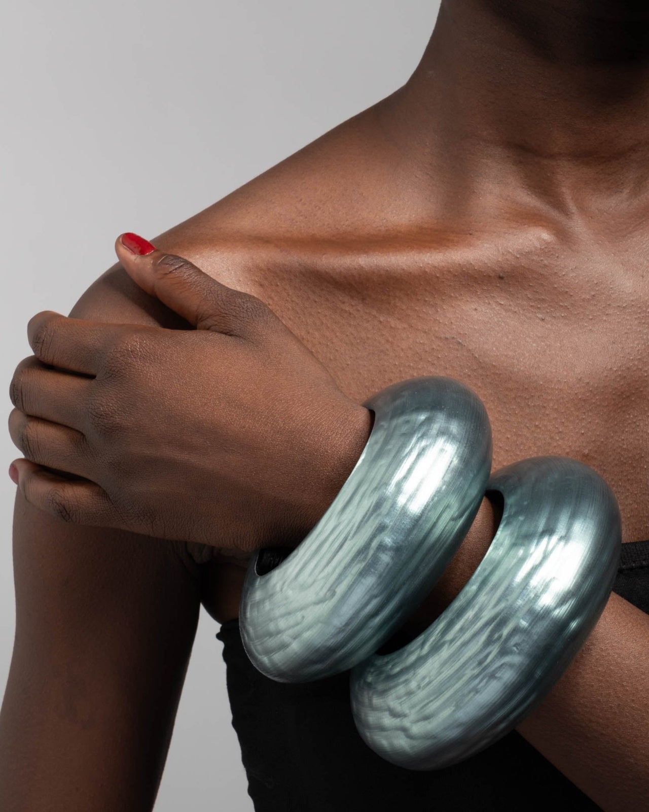 Puffy Lucite Bangle Bracelet- Teal Blue - Photo 2