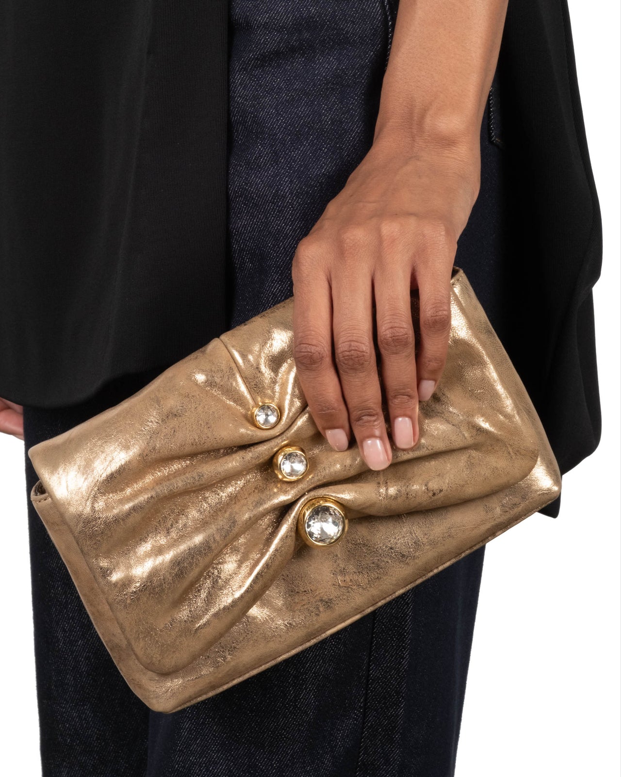 Ruched Crystal Crossbody Bag- Antique Gold - Photo 2