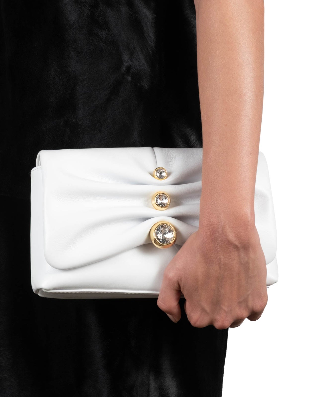 Ruched Crystal Crossbody Bag- White - Photo 2