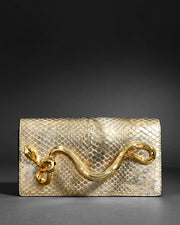 Serpent Side Handle Clutch- Gold Python - Photo 1